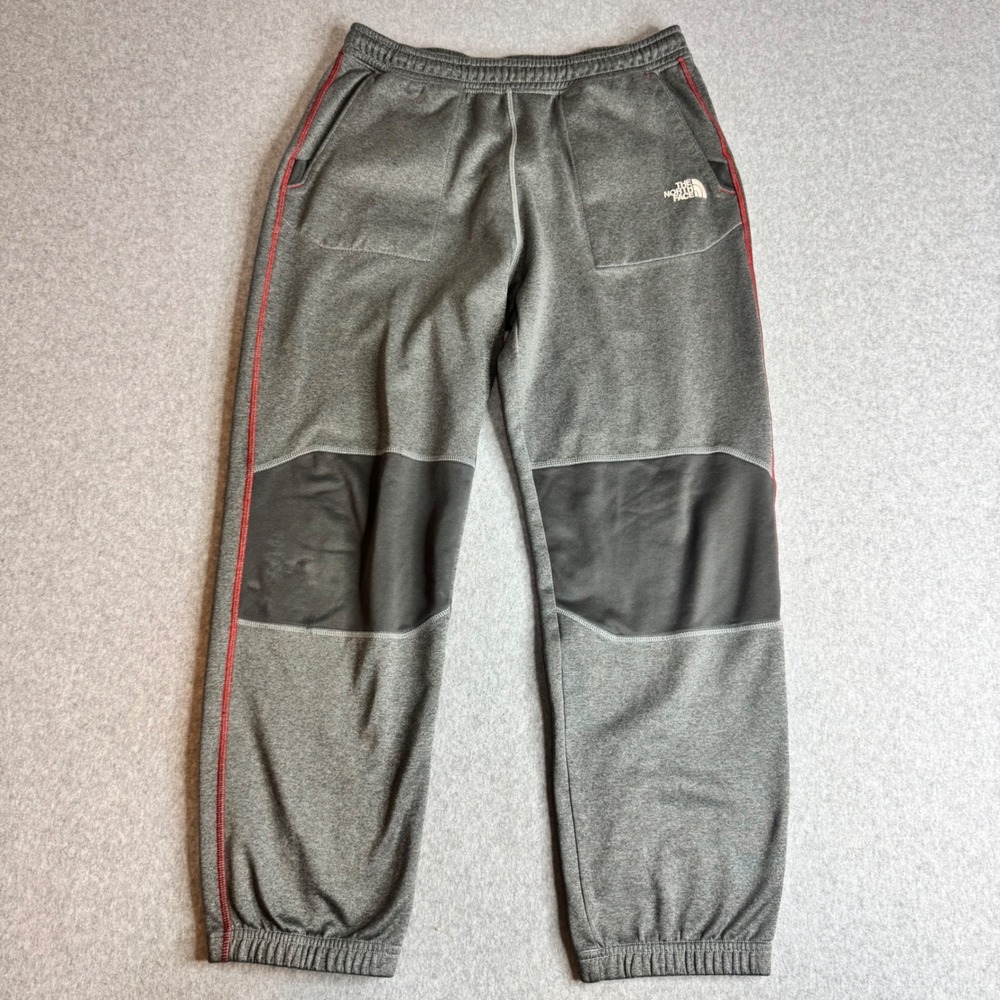 The North Face Boys XL 18/20 Gray Fleece Joggers Red Stitching Reinforced Knee